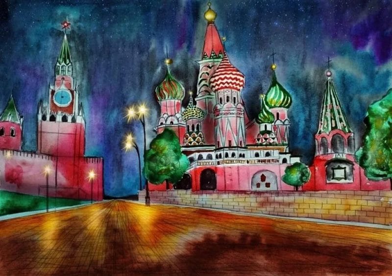 Как нарисовать Кремль и Красную площадь: 65 рисунков #19