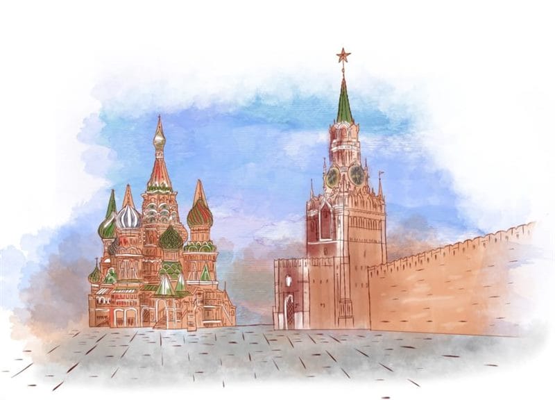 Как нарисовать Кремль и Красную площадь: 65 рисунков #54