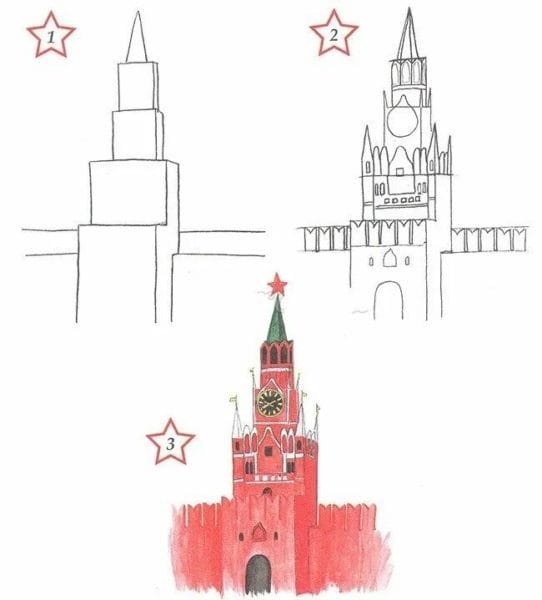 Как нарисовать Кремль и Красную площадь: 65 рисунков #2