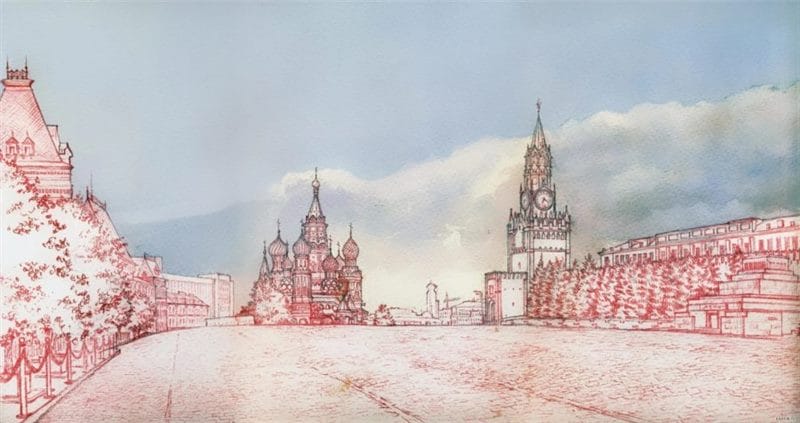 Как нарисовать Кремль и Красную площадь: 65 рисунков #55