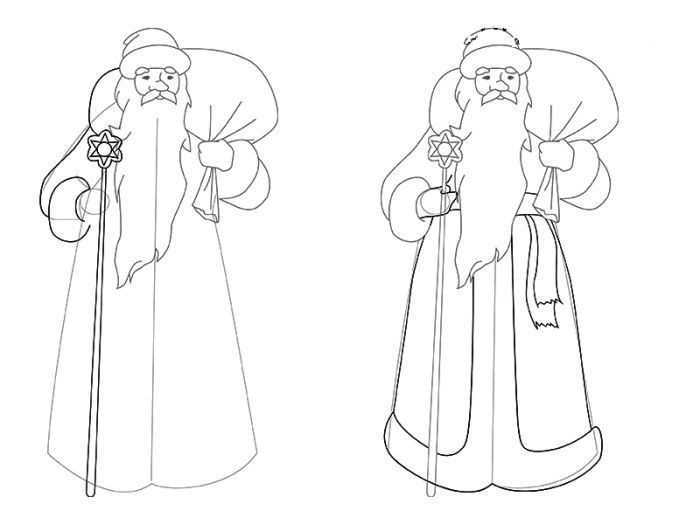 Как нарисовать Деда Мороза и Снегурочку карандашом поэтапно #17