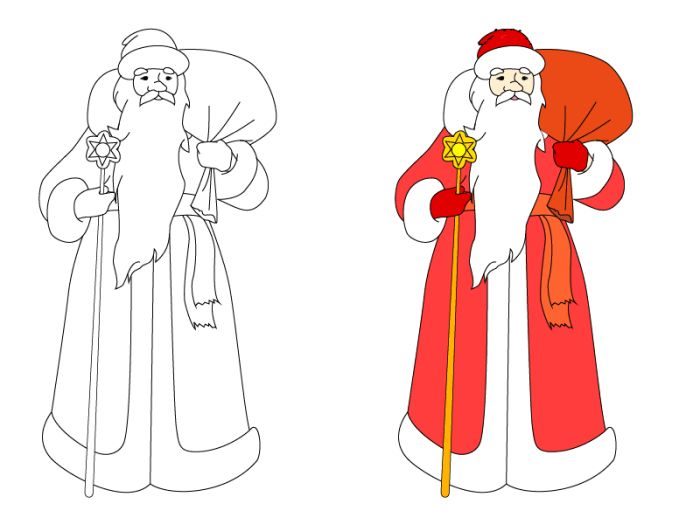 Как нарисовать Деда Мороза и Снегурочку карандашом поэтапно #19