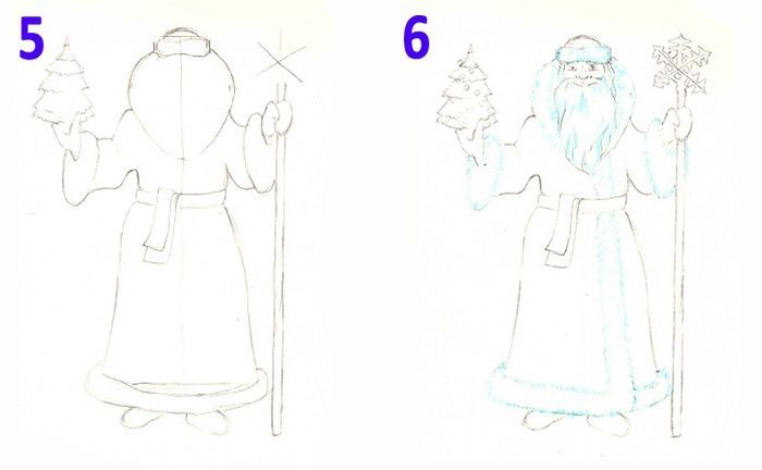 Как нарисовать Деда Мороза и Снегурочку карандашом поэтапно #7