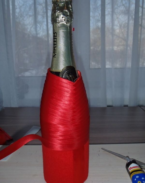 Оформление бутылки шампанского на Новый год 2019 своими руками #41