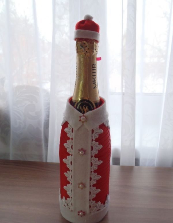 Оформление бутылки шампанского на Новый год 2019 своими руками #45