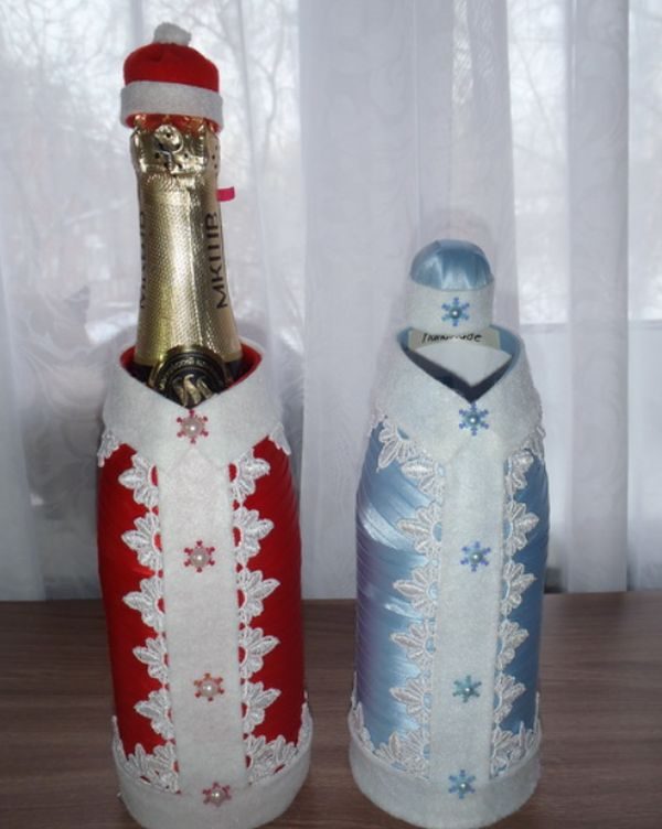 Оформление бутылки шампанского на Новый год 2019 своими руками #29