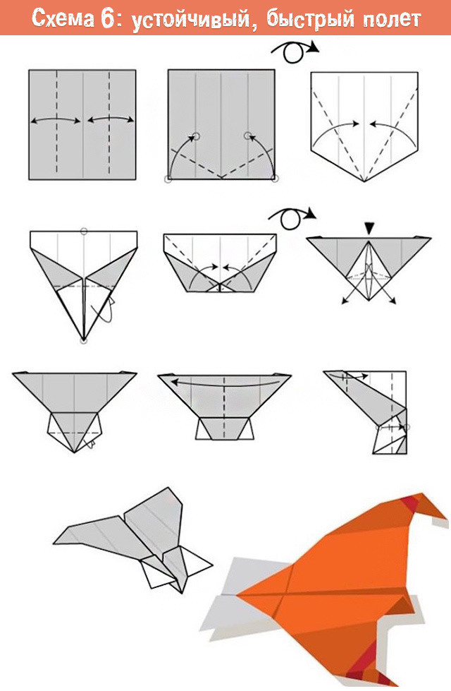 схема сложения быстрого самолета из бумаги