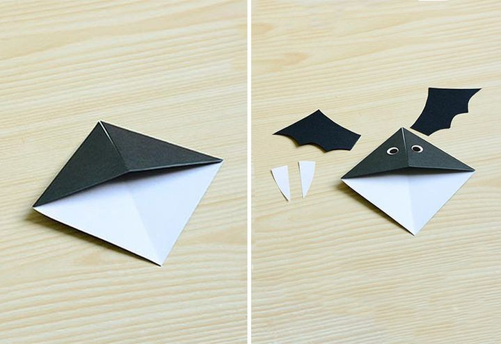 Соберите закладку в виде летучей мыши оригами
