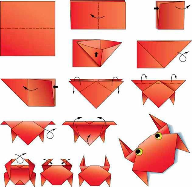 Шаблон краба оригами