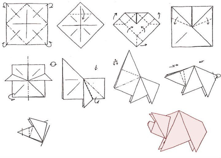 Пошаговая схема изготовления свинки в технике оригами