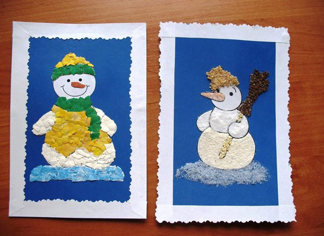 Снеговик из бумаги для открытки