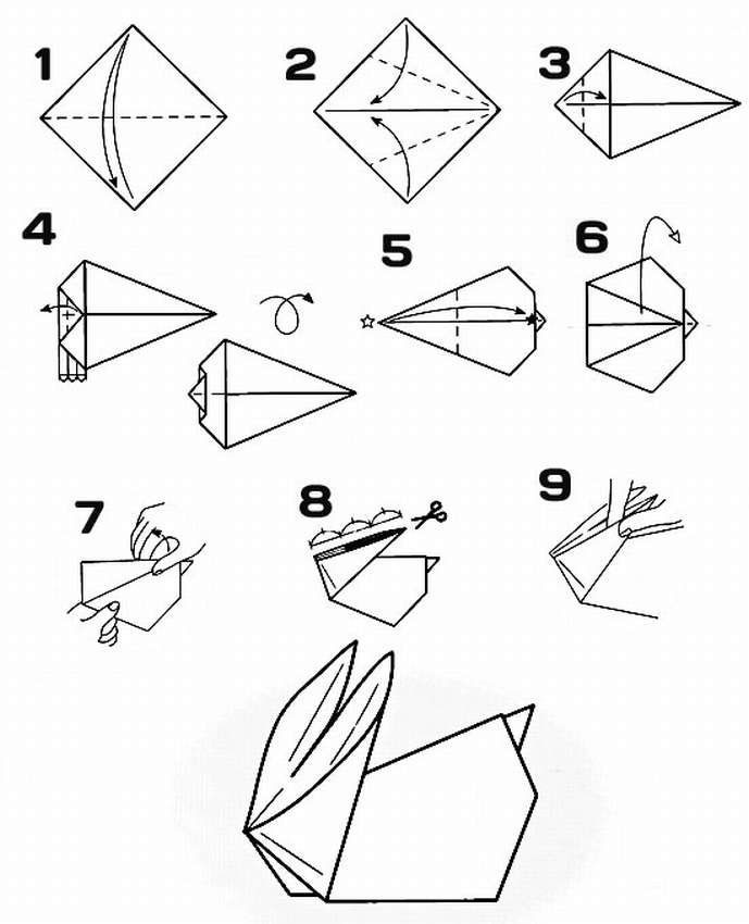 Кролик оригами из бумаги 8