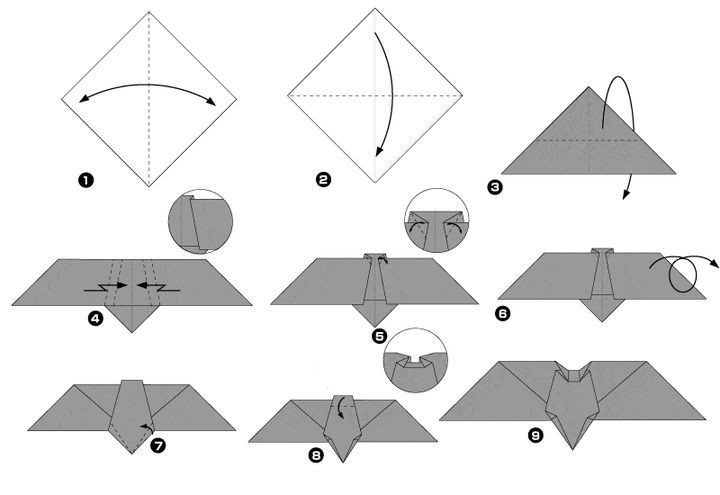 Схема сборки венка оригами в виде летучей мыши