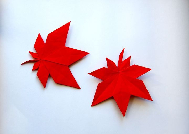 Пошаговая инструкция по сборке кленового листа в виде ладони оригами
