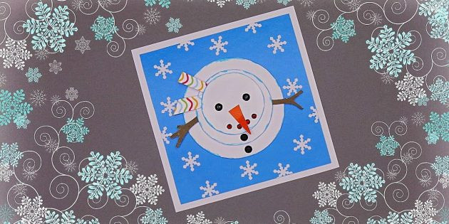 как сделать новогоднюю открытку снеговика