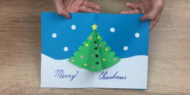Новогодняя открытка своими руками с объемной елкой внутри