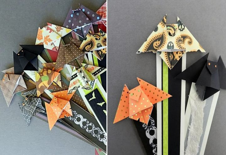 Закладка оригами летучая мышь