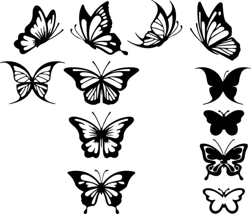 112 трафаретов бабочек для вырезания из бумаги #43