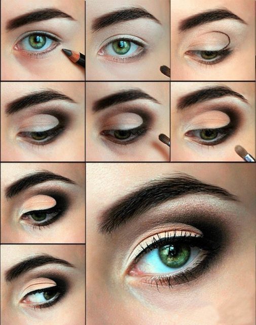 Дневной и вечерний макияж для зеленых глаз и темных волос: пошаговые фото, видео #24
