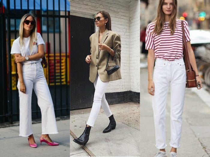 С чем носить белые женские джинсы и фото модных образов #6