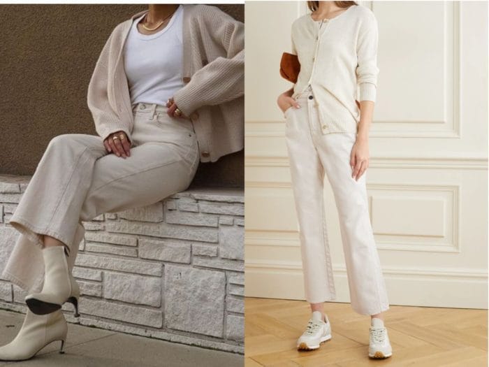 С чем носить белые женские джинсы и фото модных образов #34