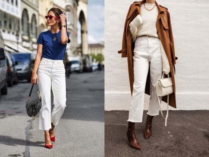 С чем носить белые женские джинсы и фото модных образов #19