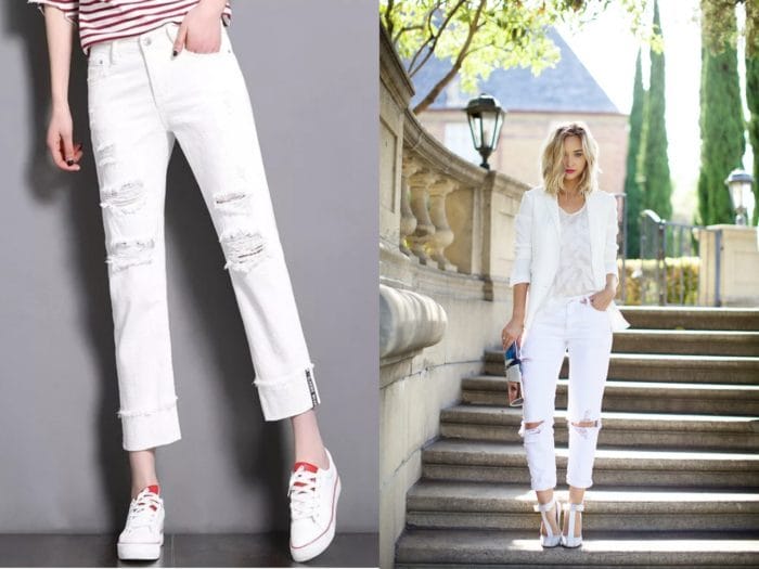 С чем носить белые женские джинсы и фото модных образов #10
