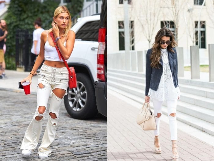 С чем носить белые женские джинсы и фото модных образов #9