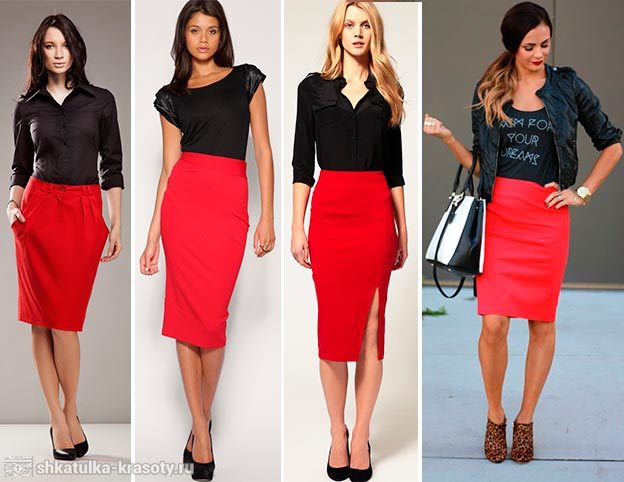 С чем носить красную юбку-карандаш — фото, образы #9