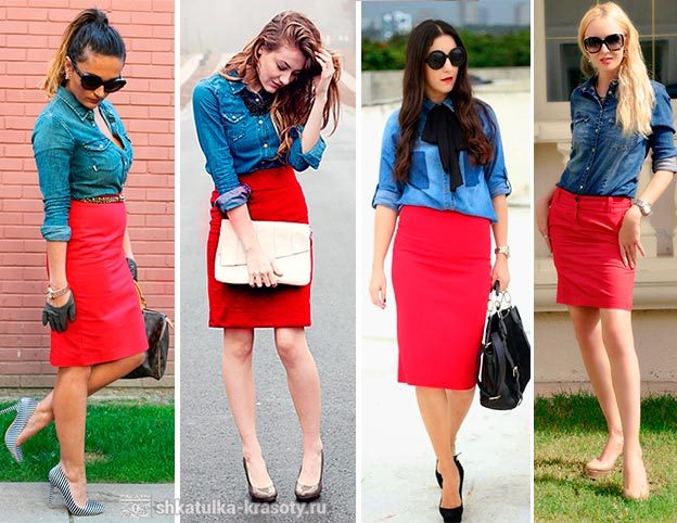 С чем носить красную юбку-карандаш — фото, образы #28