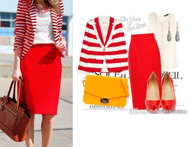 С чем носить красную юбку-карандаш — фото, образы #21