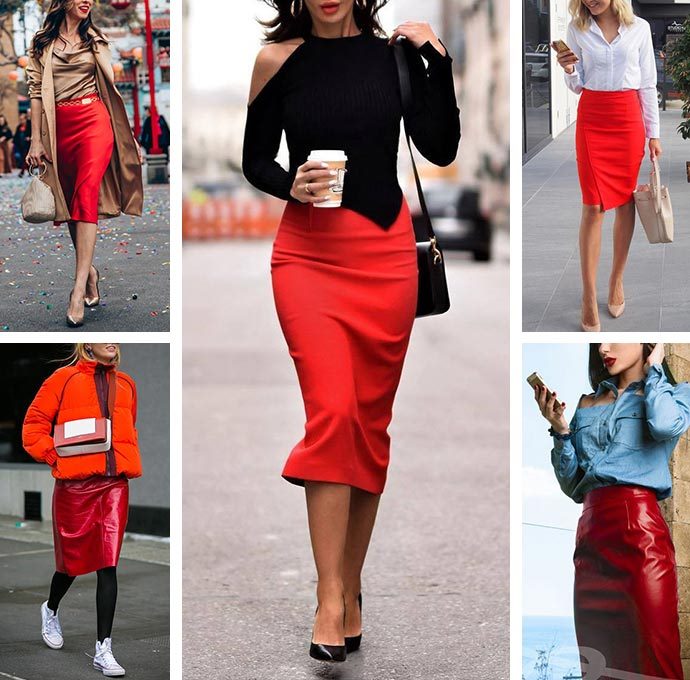 С чем носить красную юбку-карандаш — фото, образы #1