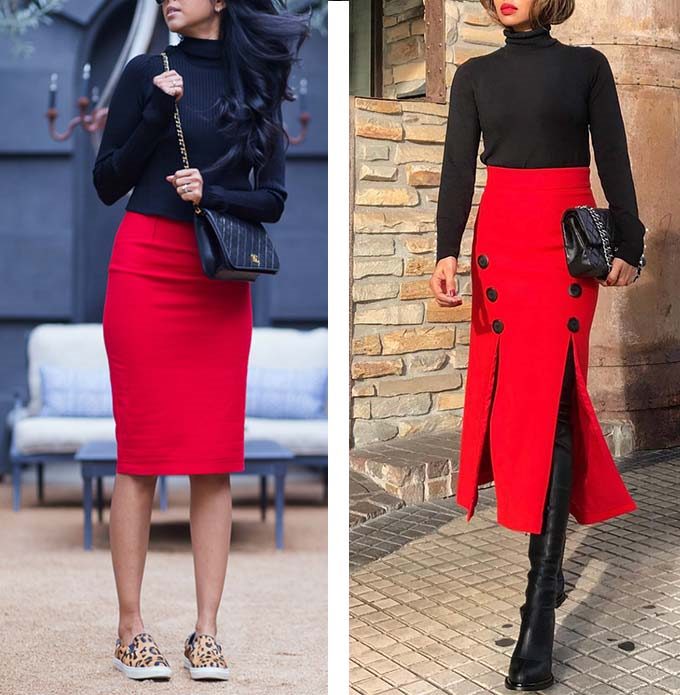 С чем носить красную юбку-карандаш — фото, образы #30