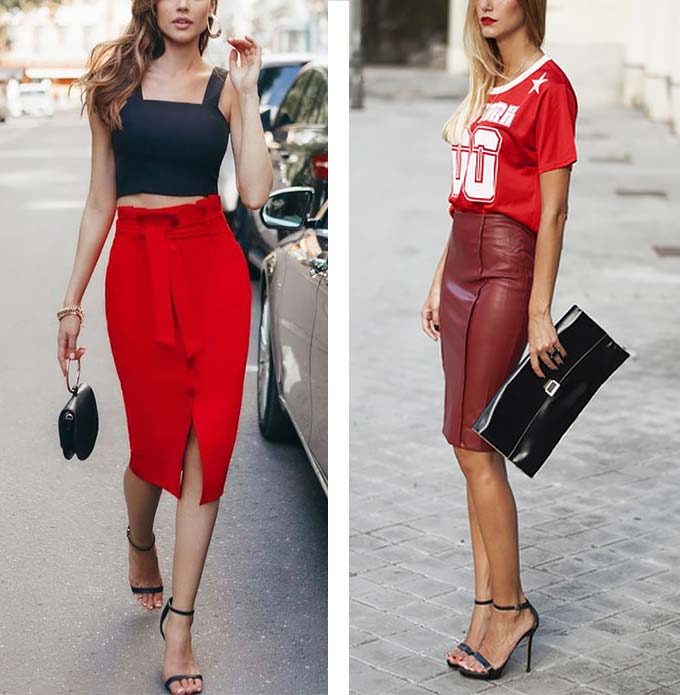 С чем носить красную юбку-карандаш — фото, образы #3
