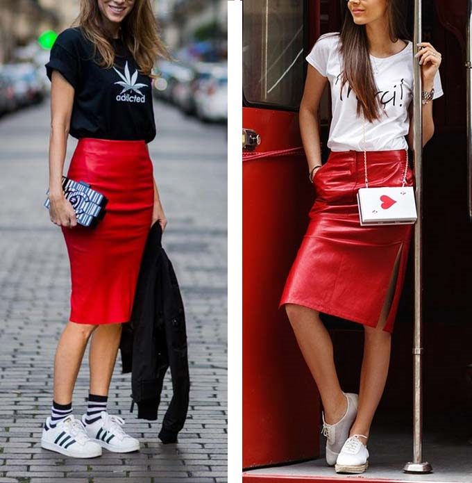 С чем носить красную юбку-карандаш — фото, образы #4