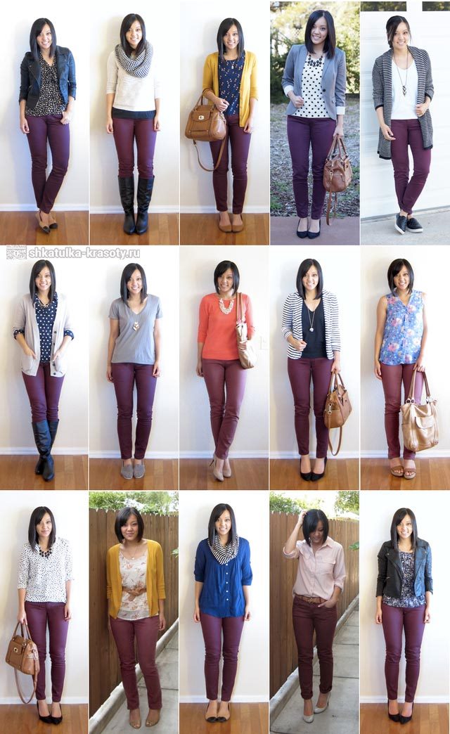 С чем носить бордовые брюки (джинсы) — 120 фото #40