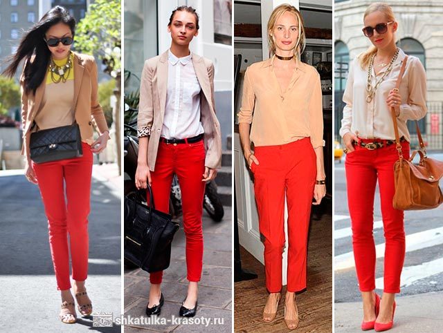 С чем носить красные брюки, джинсы #15