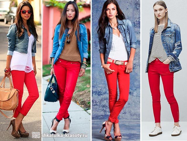 С чем носить красные брюки, джинсы #41