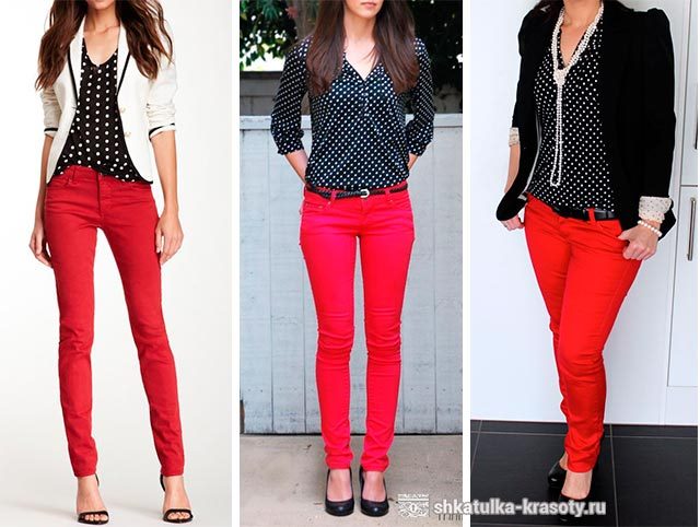 С чем носить красные брюки, джинсы #28