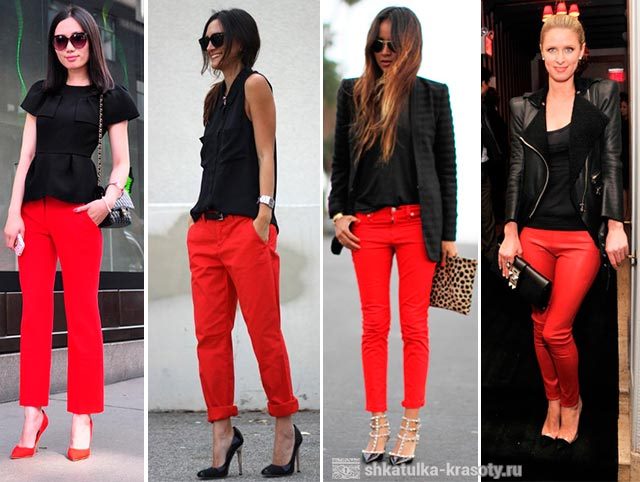С чем носить красные брюки, джинсы #19
