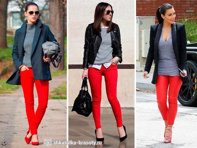 С чем носить красные брюки, джинсы #37