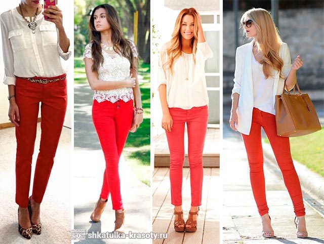 С чем носить красные брюки, джинсы #9