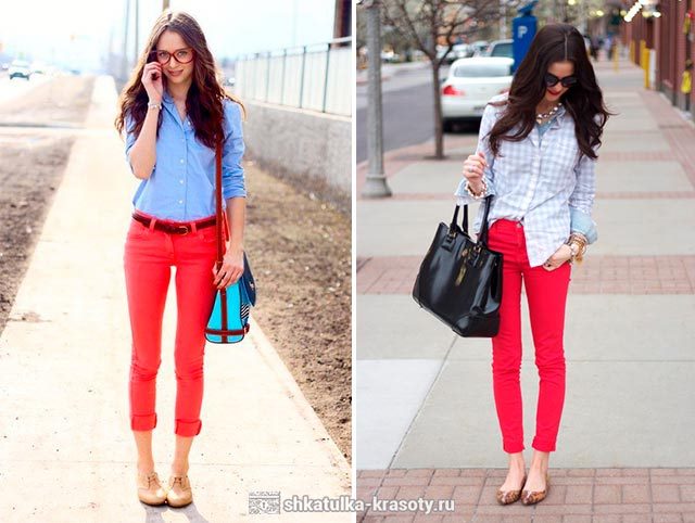 С чем носить красные брюки, джинсы #44