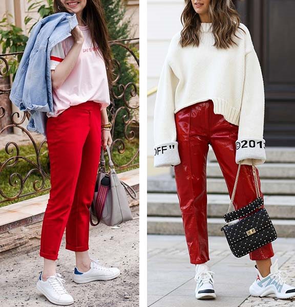 С чем носить красные брюки, джинсы #78