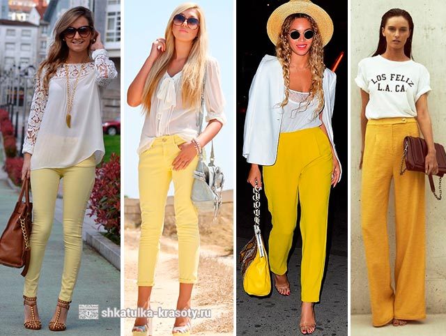С чем носить желтые брюки, джинсы — 170 фото #6