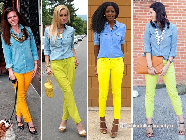 С чем носить желтые брюки, джинсы — 170 фото #31