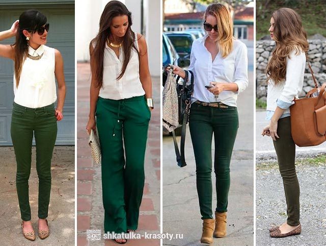 С чем носить зеленые брюки, джинсы — 190 фото #6