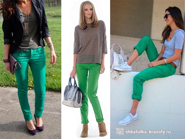 С чем носить зеленые брюки, джинсы — 190 фото #30
