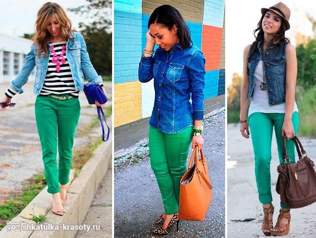 С чем носить зеленые брюки, джинсы — 190 фото #37