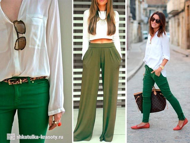 С чем носить зеленые брюки, джинсы — 190 фото #7